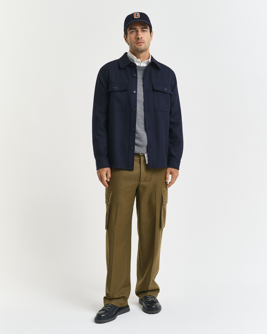 cargo broek met relaxte pasvorm van wolmix - mosgroen