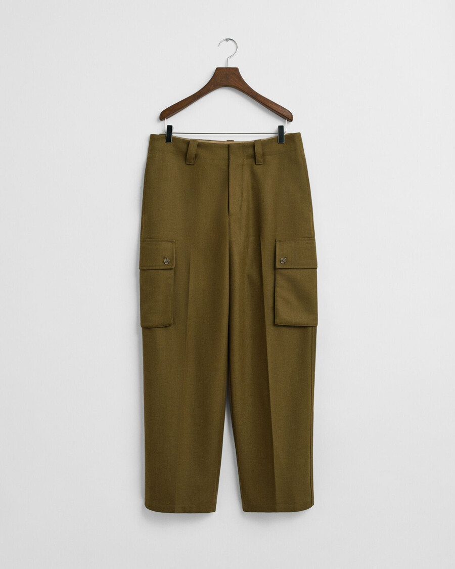 cargo broek met relaxte pasvorm van wolmix - mosgroen