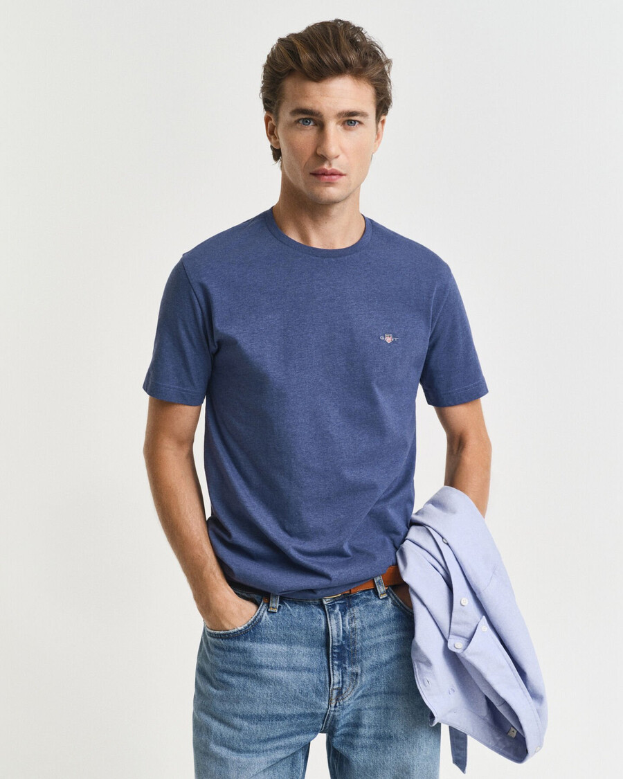 regular fit shield t-shirt - donker jeansblauw gemêleerd