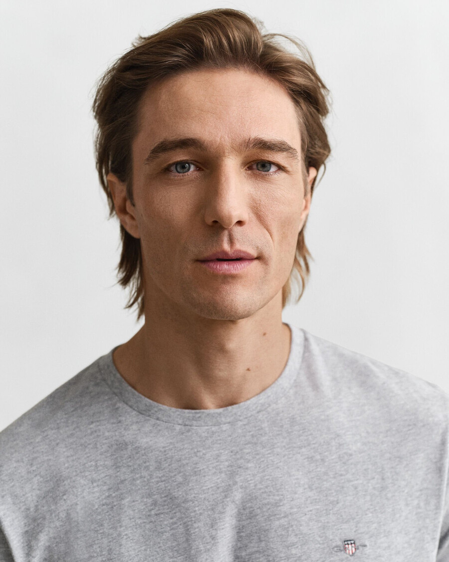 regular fit shield t-shirt - grijs gemêleerd