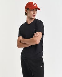 slim fit shield v-hals t-shirt - zwart