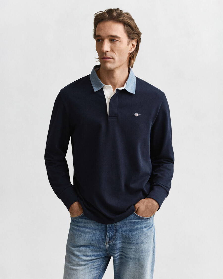 chambray kraag zwaar tapijt - avondblauw