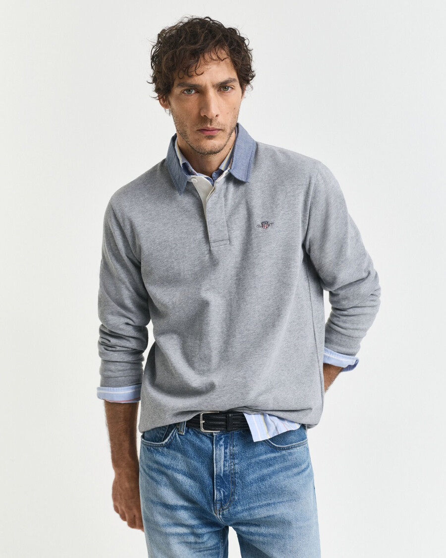 chambray kraag zwaar rugpand - grijs gemêleerd