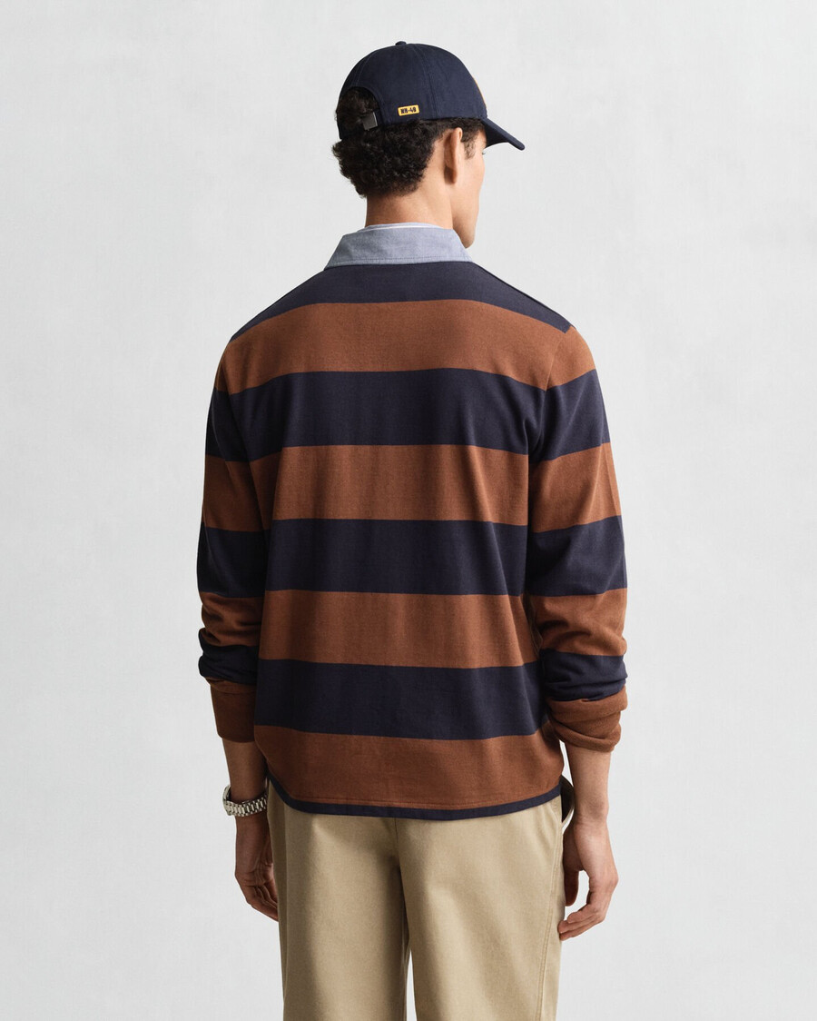 zware gestreepte deken met chambray kraag - mahoniebruin