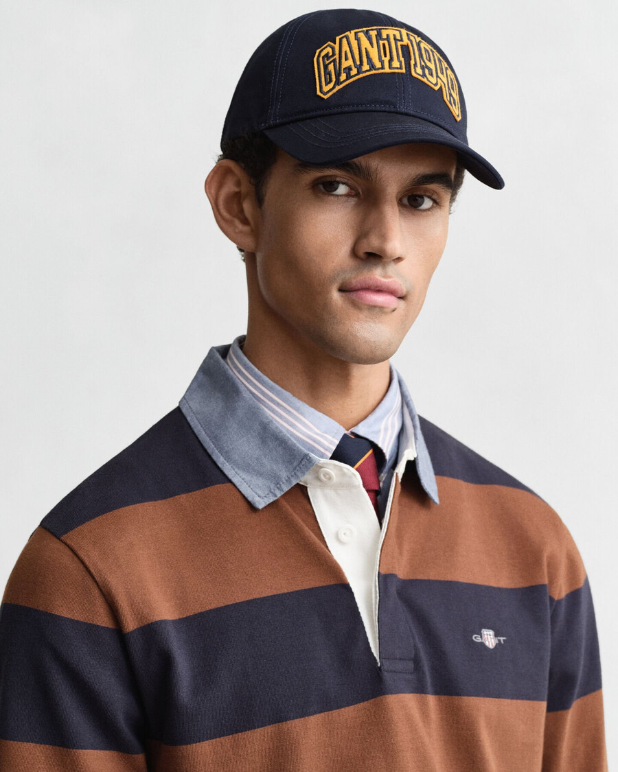 zware gestreepte deken met chambray kraag - mahoniebruin
