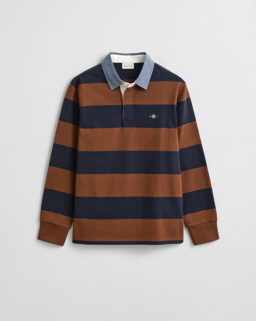 zware gestreepte deken met chambray kraag - mahoniebruin