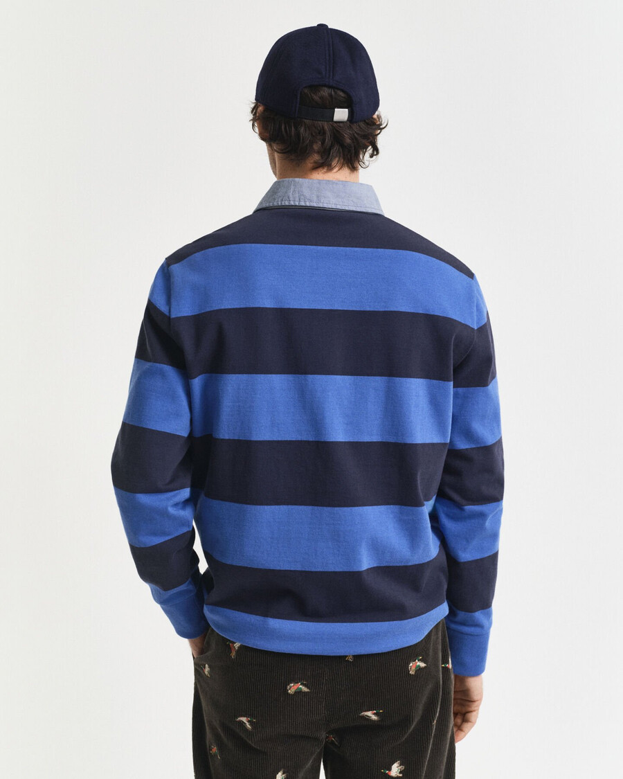 zware gestreepte deken met chambray kraag - rijkblauw