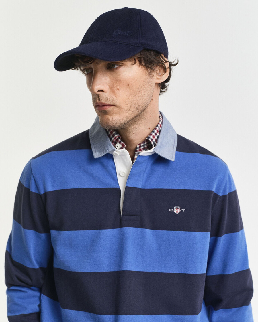 zware gestreepte deken met chambray kraag - rijkblauw