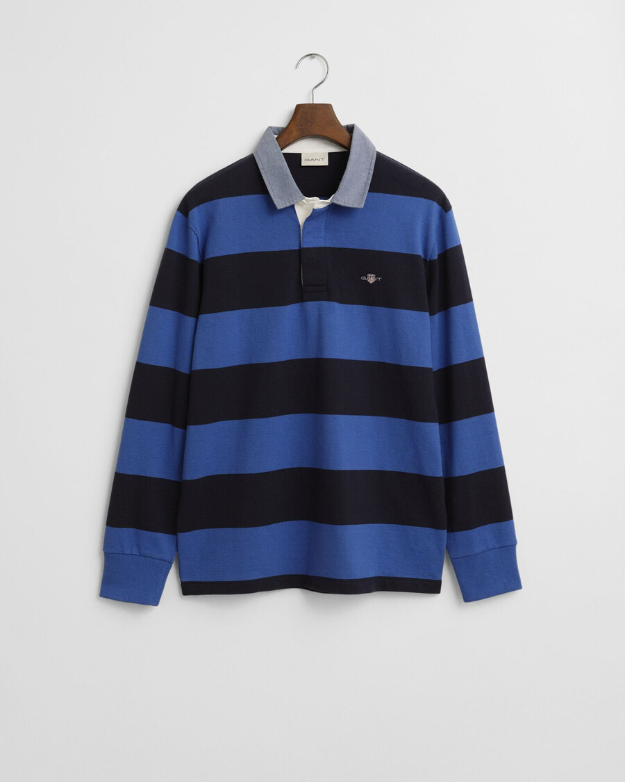 zware gestreepte deken met chambray kraag - rijkblauw