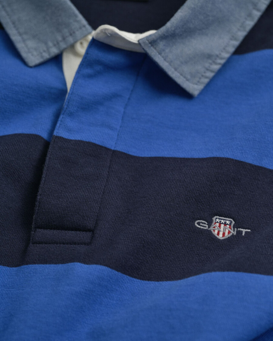 zware gestreepte deken met chambray kraag - rijkblauw