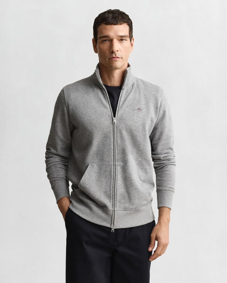 sweatshirt met shield-ritssluiting - grijs gemêleerd
