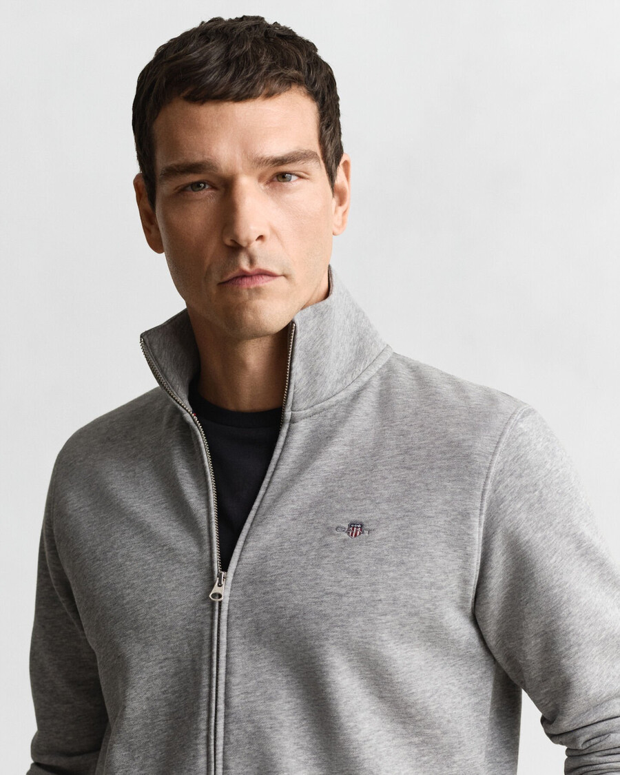 sweatshirt met shield-ritssluiting - grijs gemêleerd