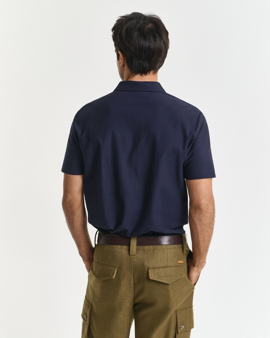 polo shirt van keperstof met textuur - avondblauw