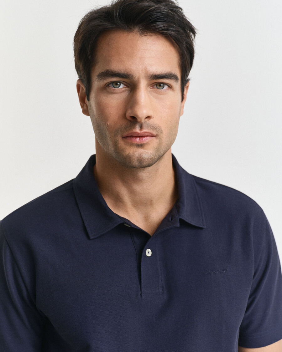 polo shirt van keperstof met textuur - avondblauw