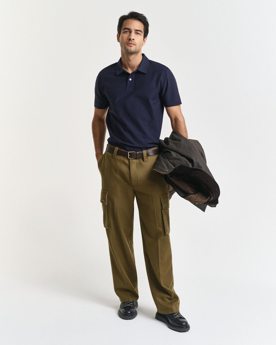 polo shirt van keperstof met textuur - avondblauw
