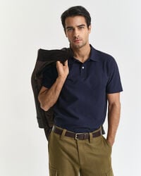 polo shirt van keperstof met textuur - avondblauw