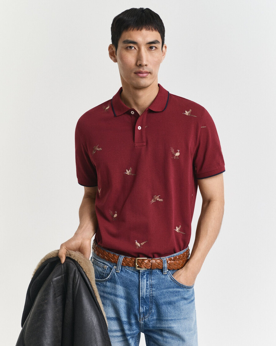 geborduurd poloshirt - vol en rood