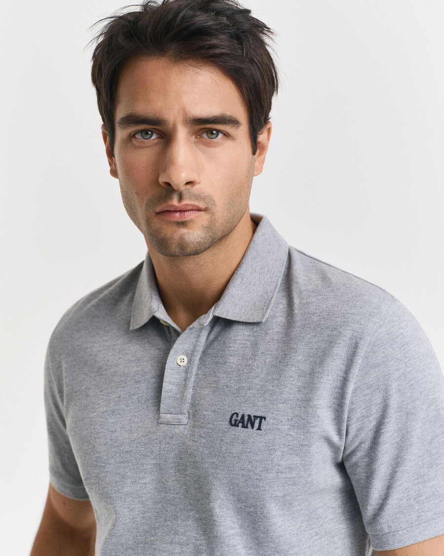 polo shirt met kleine print - grijs gemêleerd