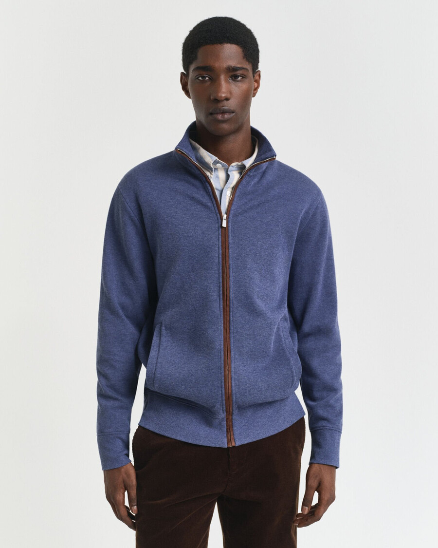 sacker rib zip cardigan - donker jeansblauw melange
