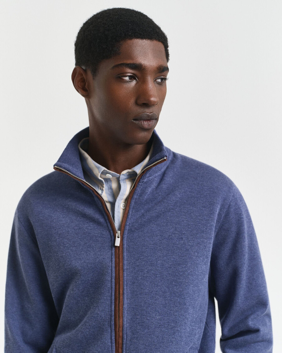 sacker rib zip cardigan - donker jeansblauw melange