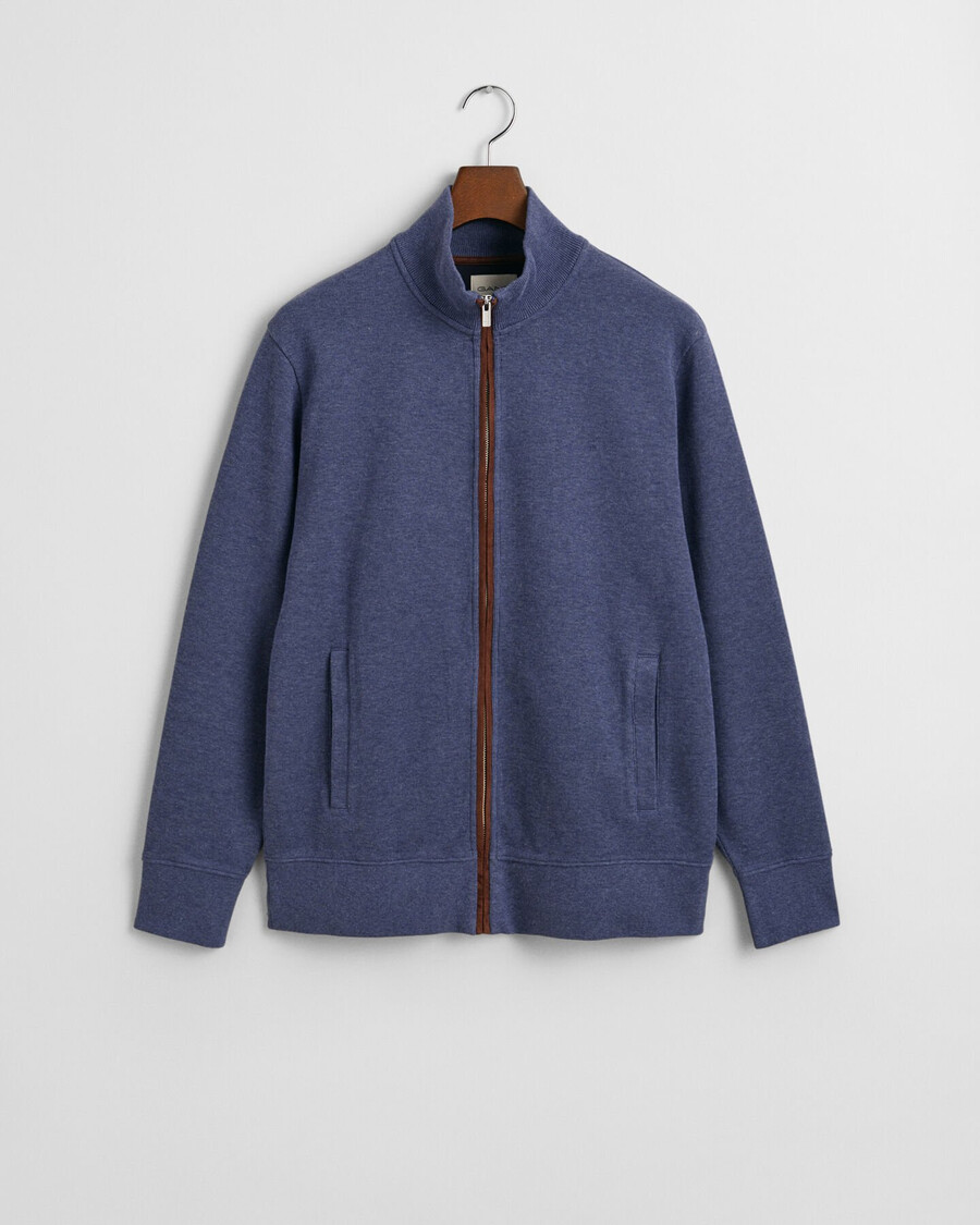 sacker rib zip cardigan - donker jeansblauw melange