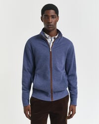 sacker rib zip cardigan - donker jeansblauw melange