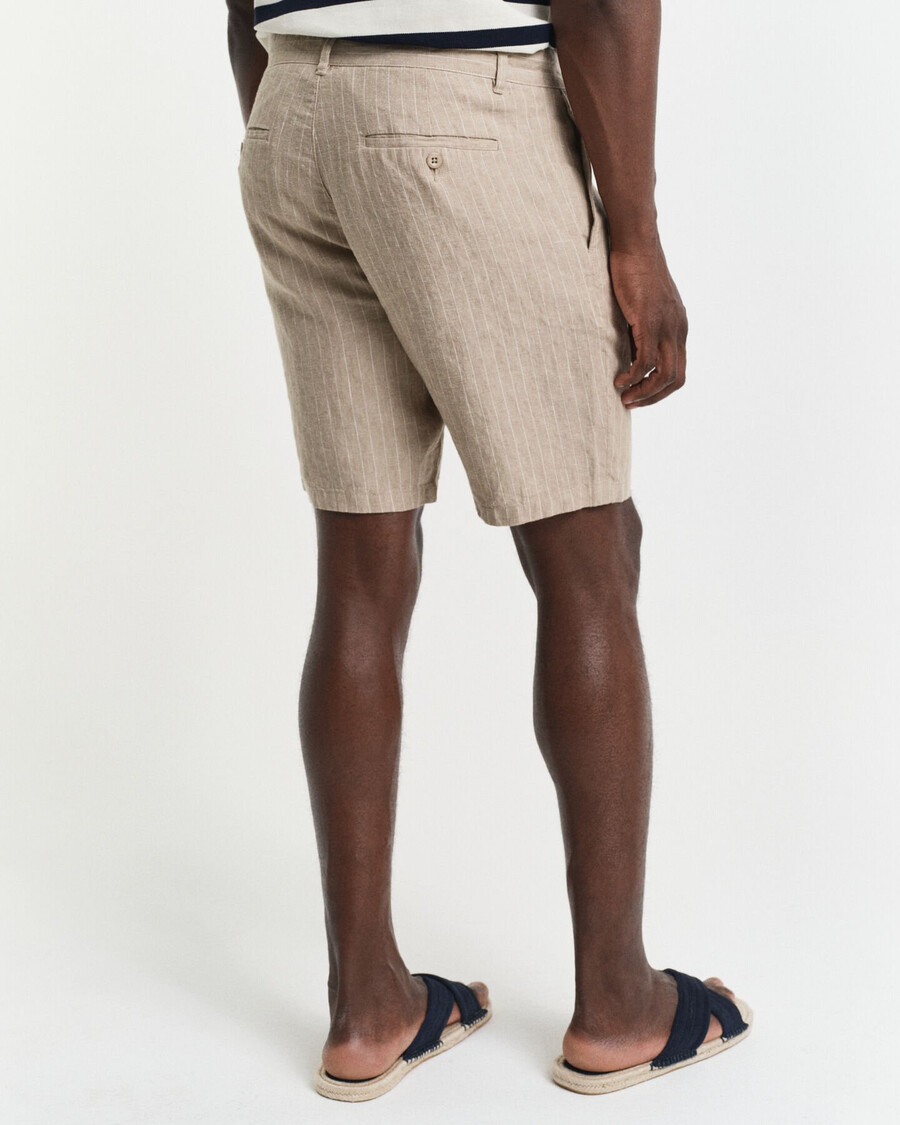 regular fit gestreepte linnen shorts - concrete beige