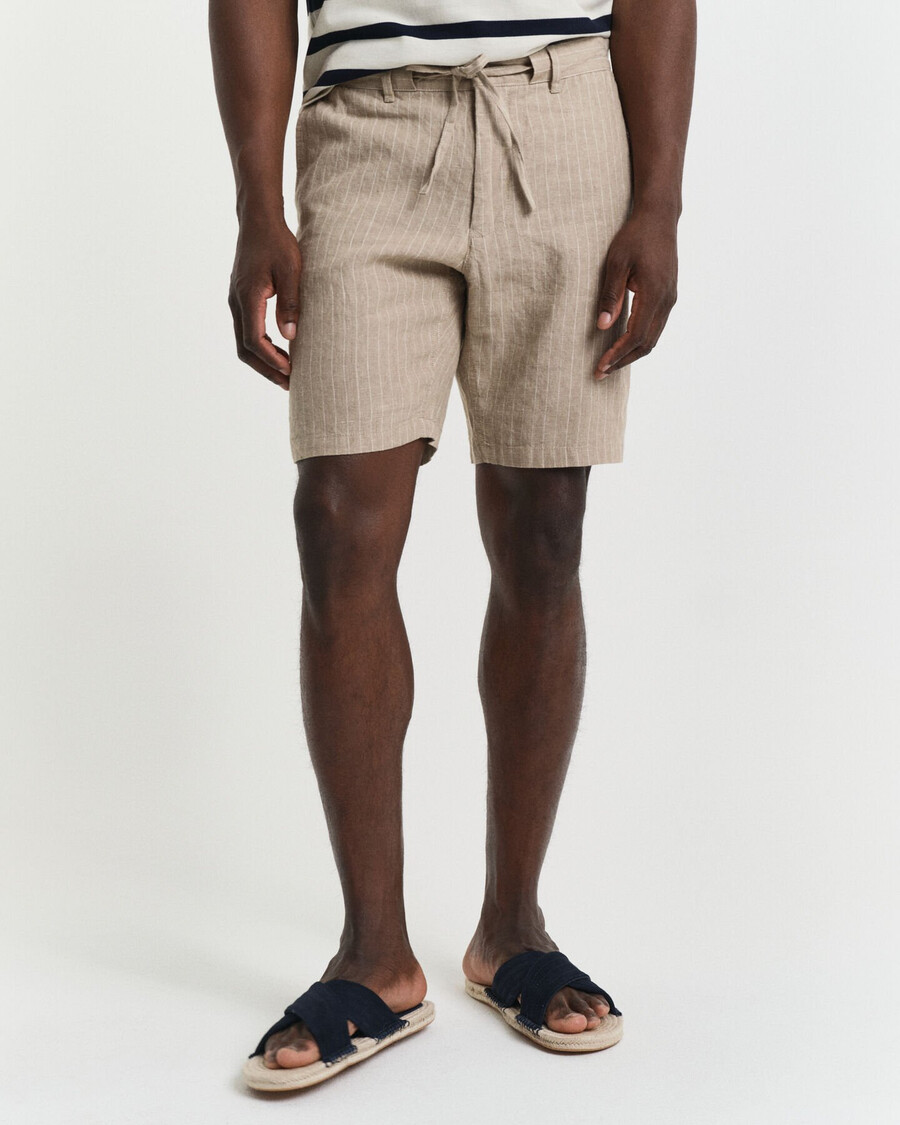regular fit gestreepte linnen shorts - concrete beige