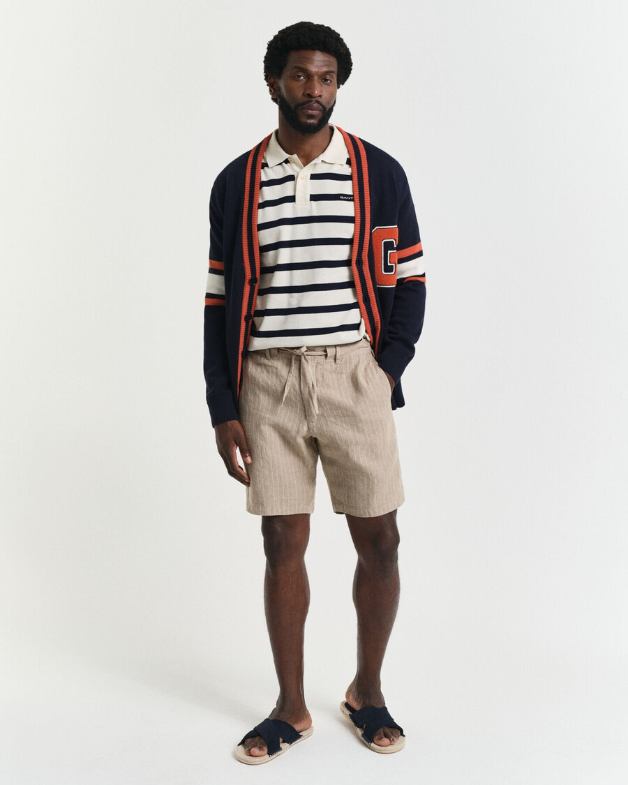 regular fit gestreepte linnen shorts - concrete beige
