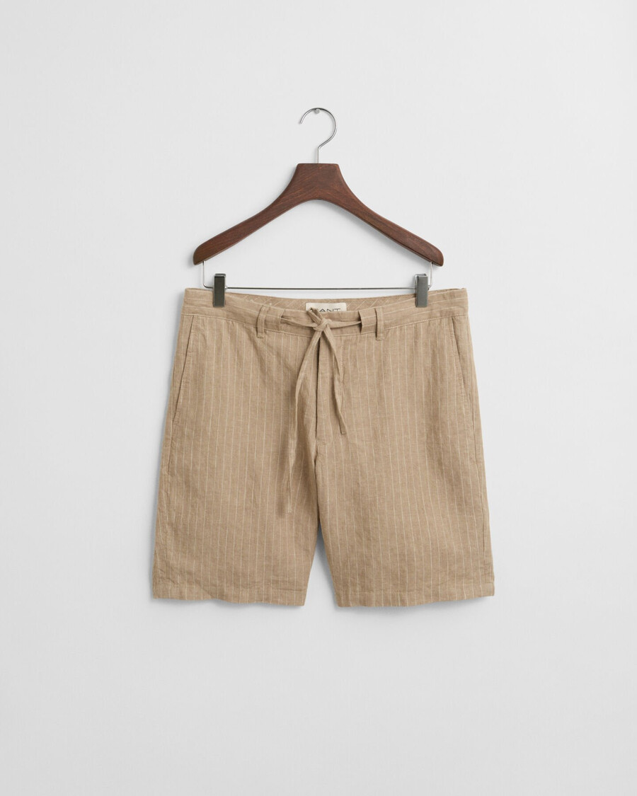 regular fit gestreepte linnen shorts - concrete beige
