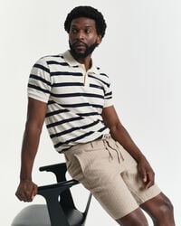 regular fit gestreepte linnen shorts - concrete beige