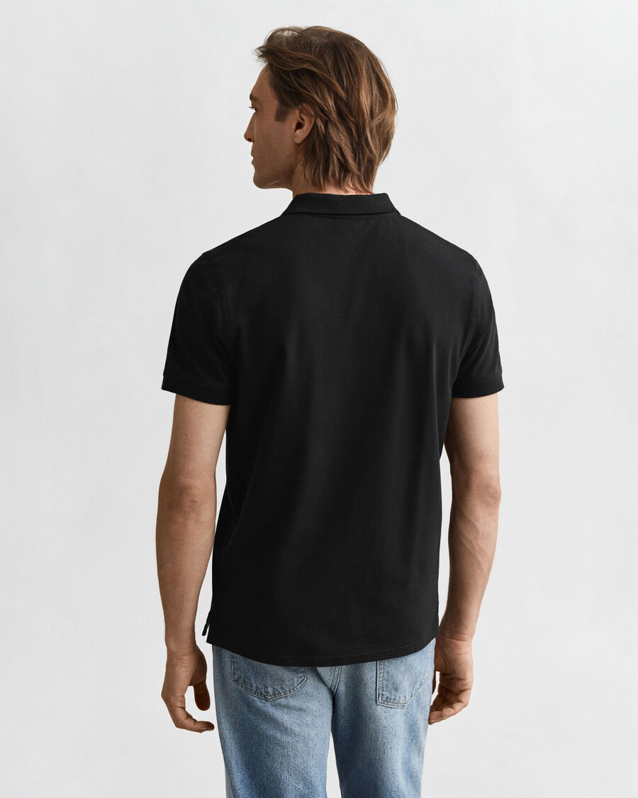 poloshirt van contrastpiqué - zwart