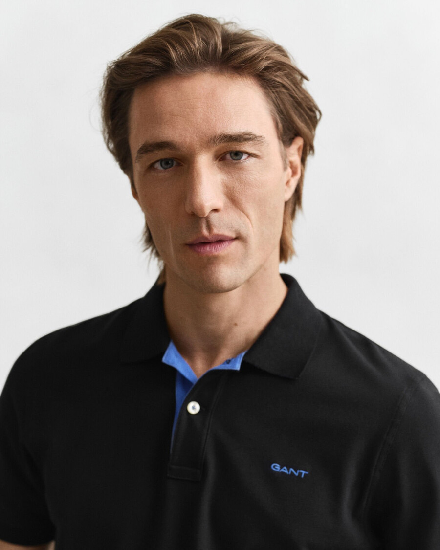 poloshirt van contrastpiqué - zwart