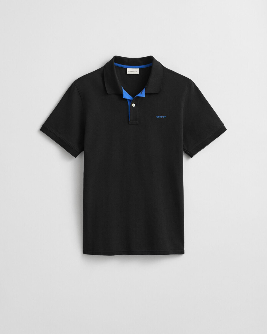 poloshirt van contrastpiqué - zwart