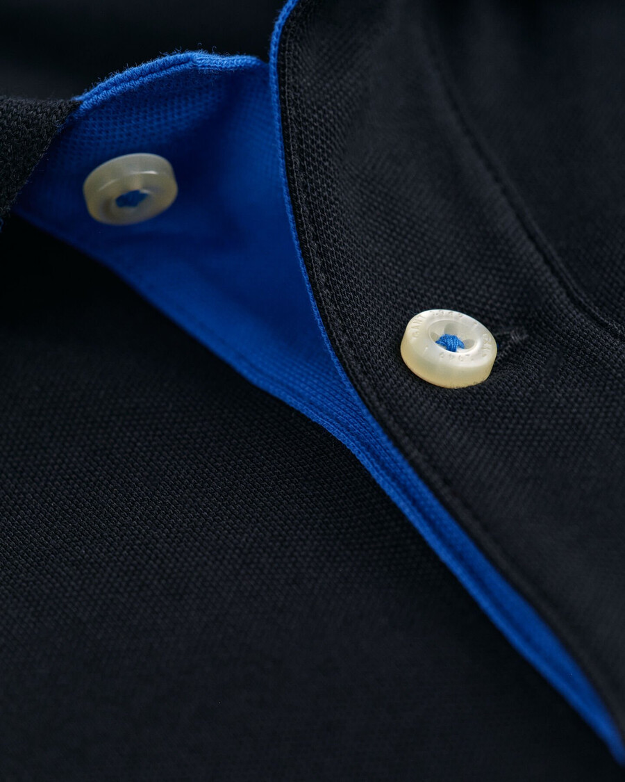 poloshirt van contrastpiqué - zwart