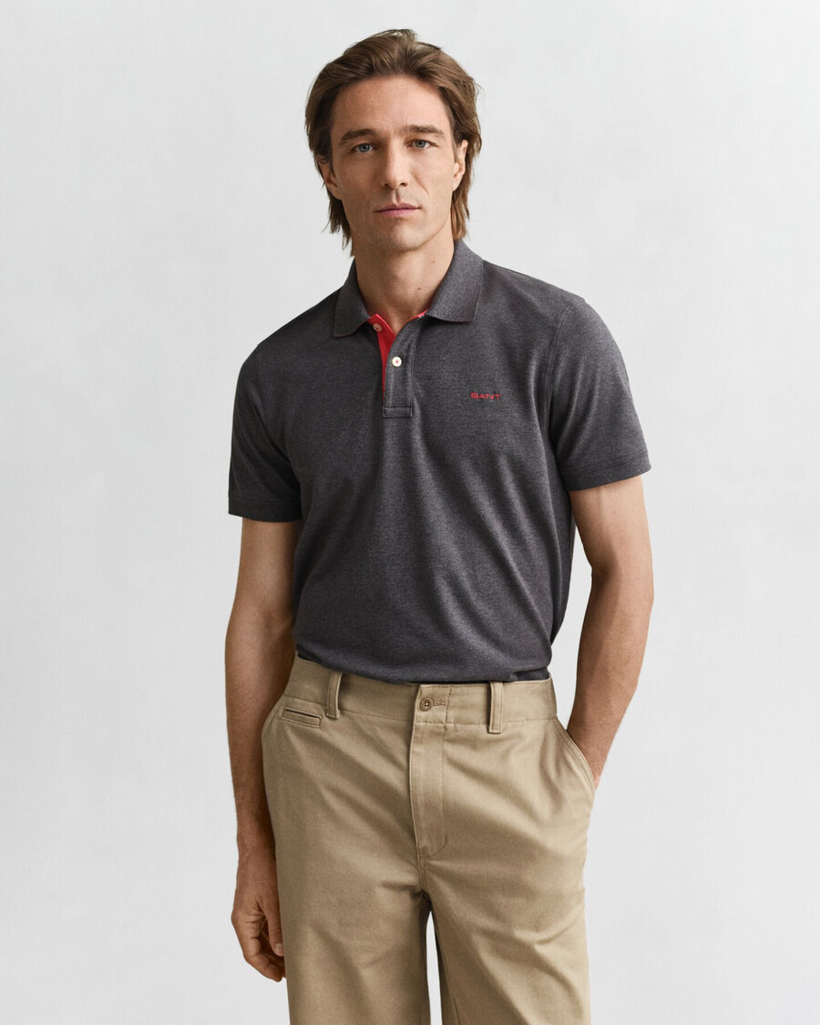 contrasterend piqué poloshirt - antraciet gemêleerd