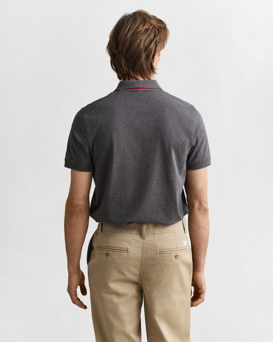 contrasterend piqué poloshirt - antraciet gemêleerd