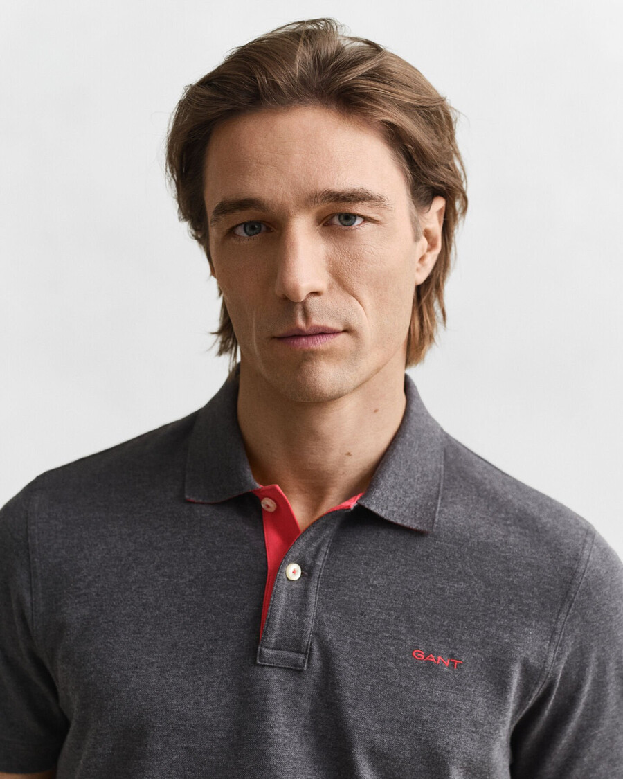 contrasterend piqué poloshirt - antraciet gemêleerd