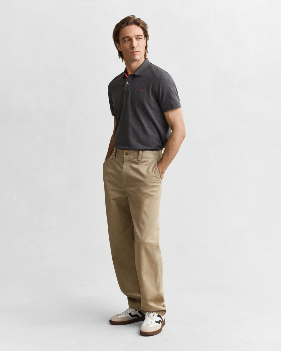 contrasterend piqué poloshirt - antraciet gemêleerd