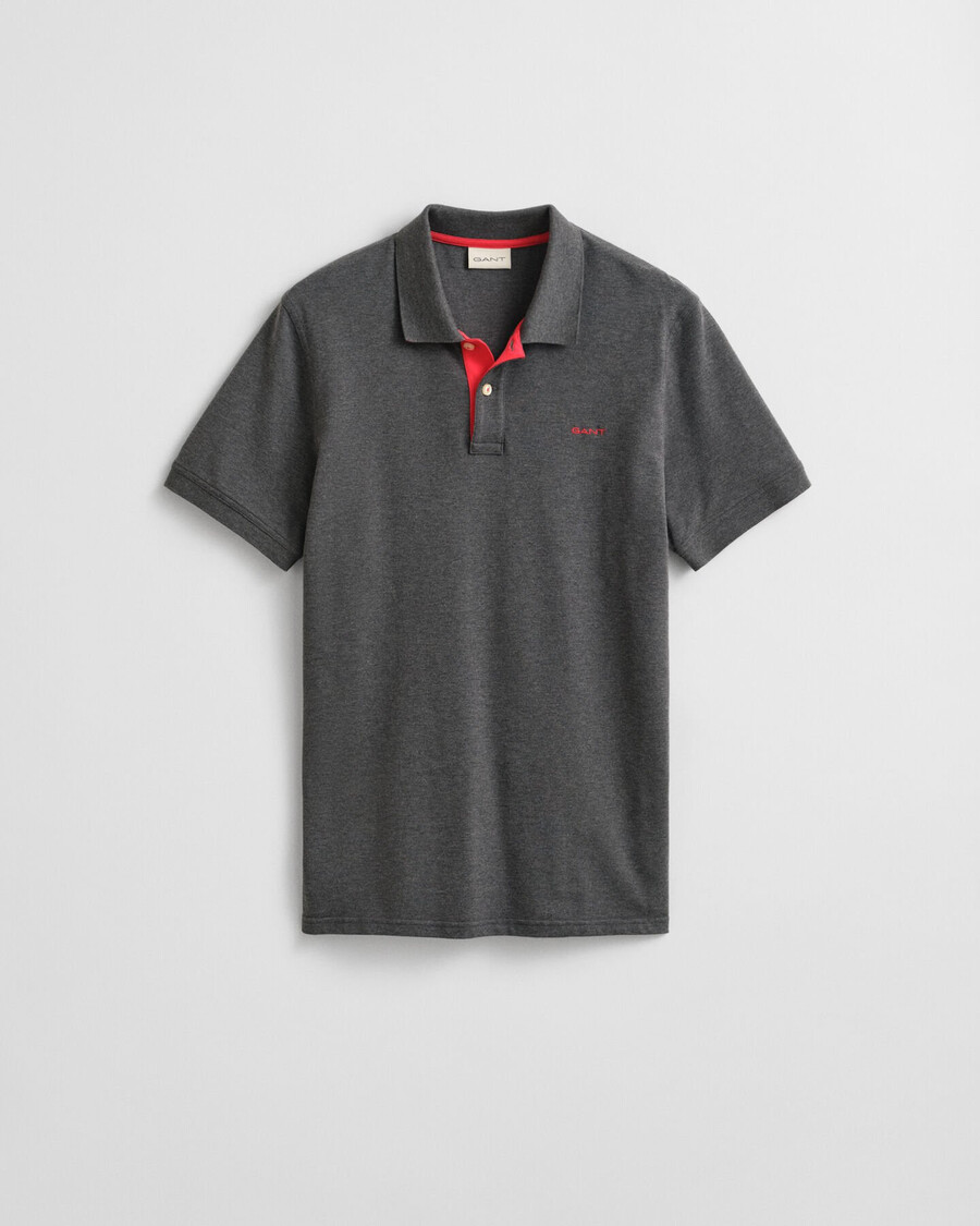 contrasterend piqué poloshirt - antraciet gemêleerd