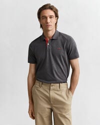 contrasterend piqué poloshirt - antraciet gemêleerd