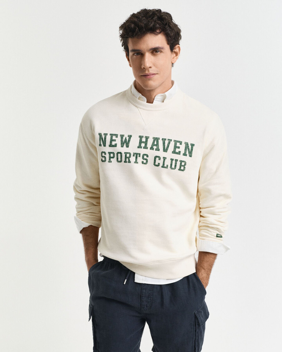 sweatshirt met grafische print en ronde hals - crème