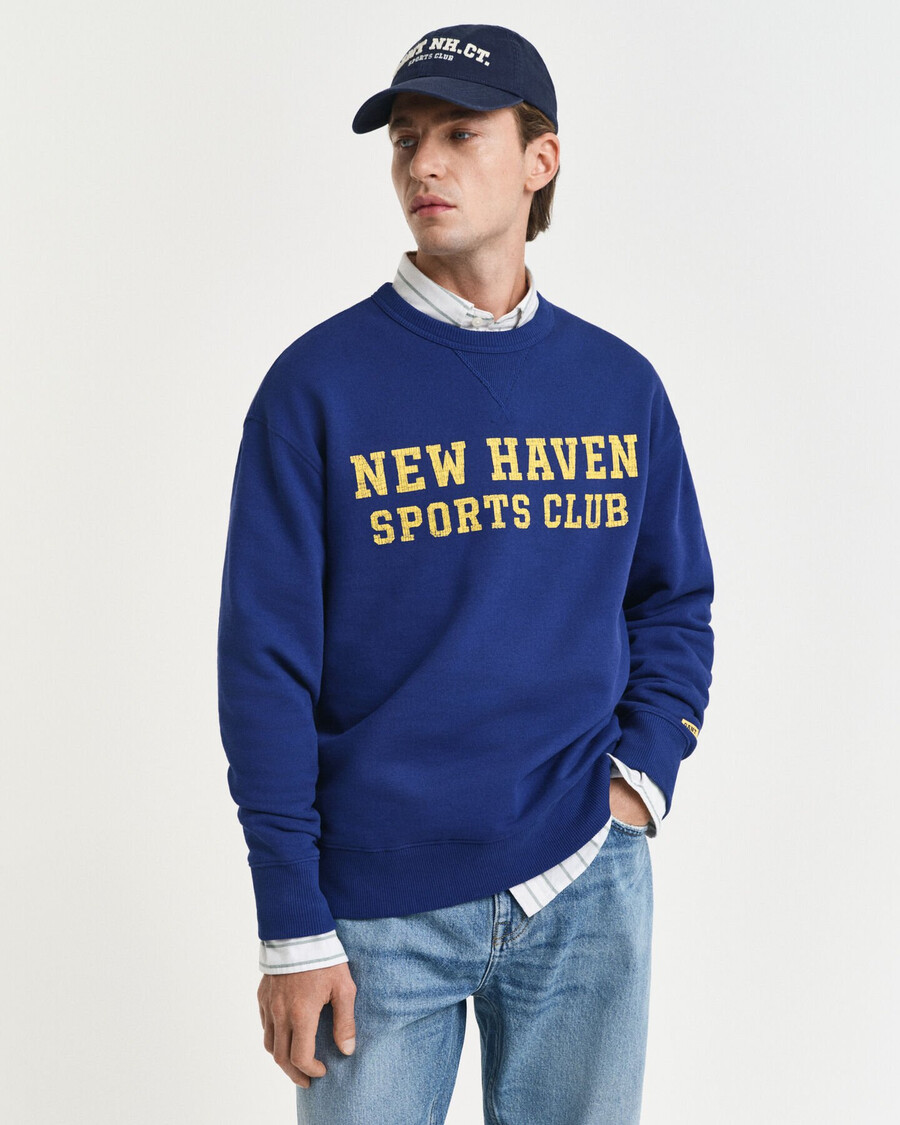 sweatshirt met grafische print en ronde hals - donkerblauw