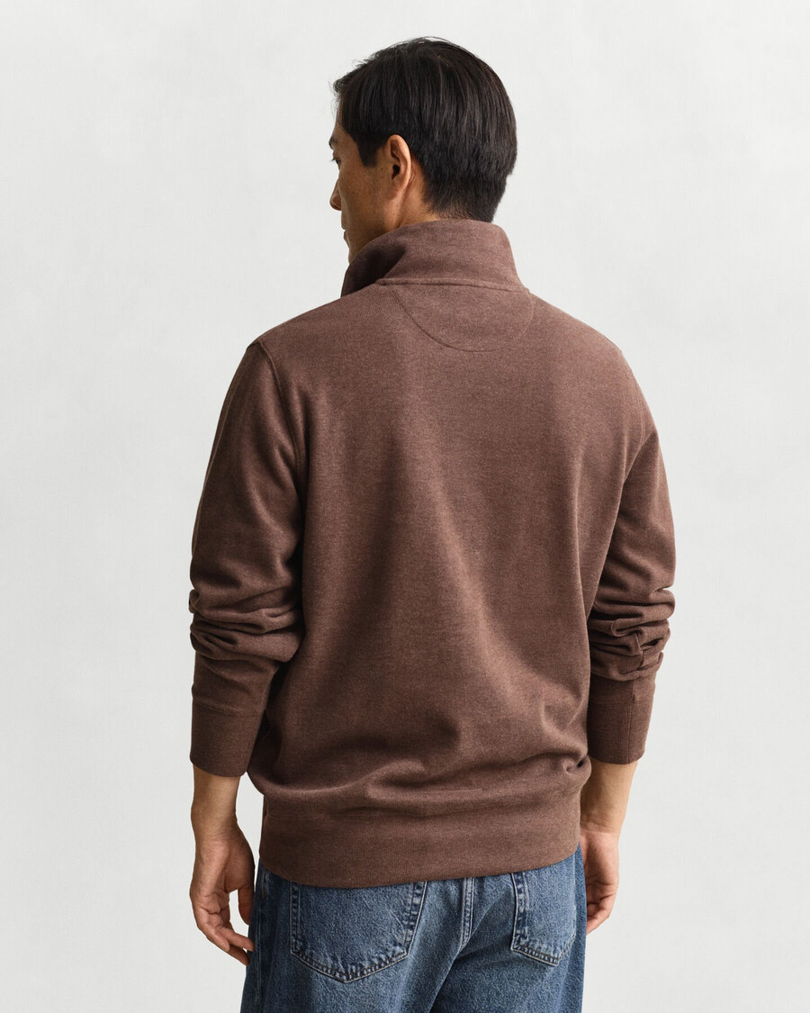 lichte sacker rib halfzip sweatshirt - donkerbruine melange