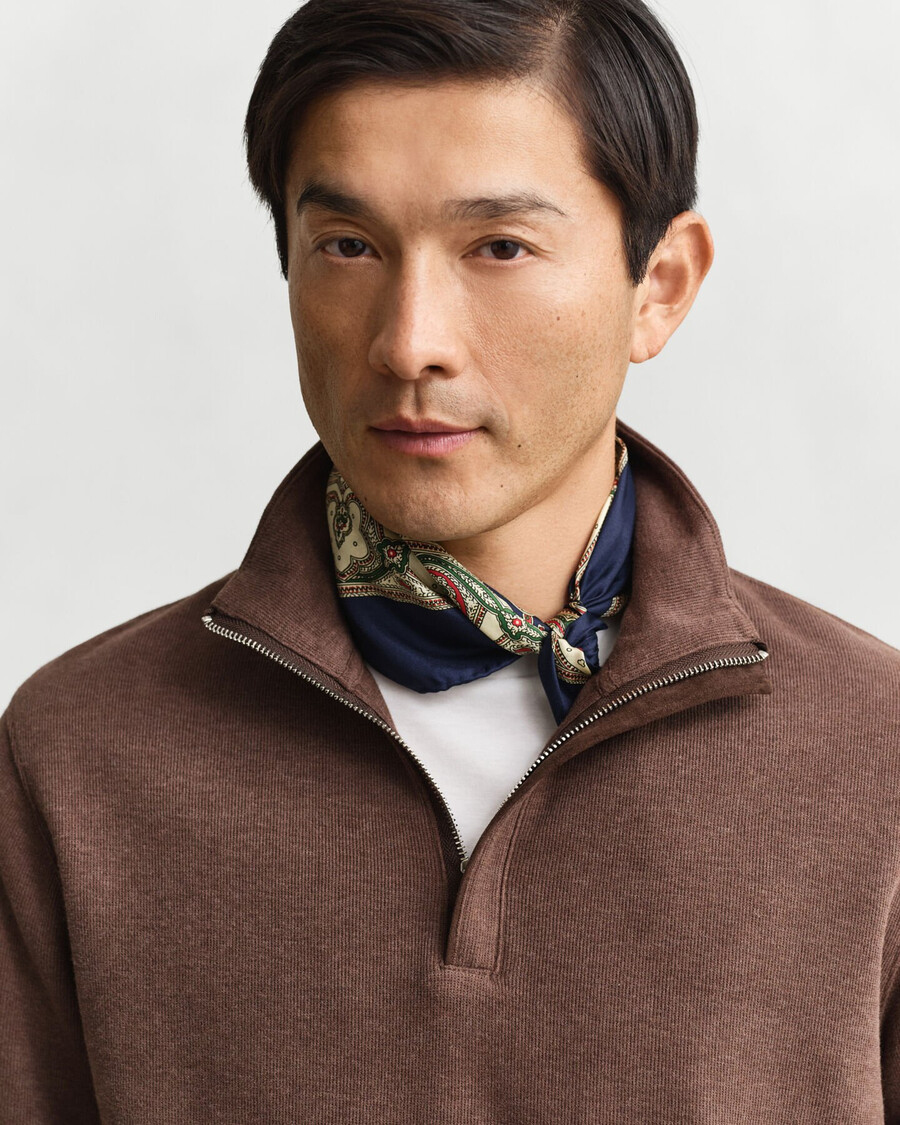 lichte sacker rib halfzip sweatshirt - donkerbruine melange