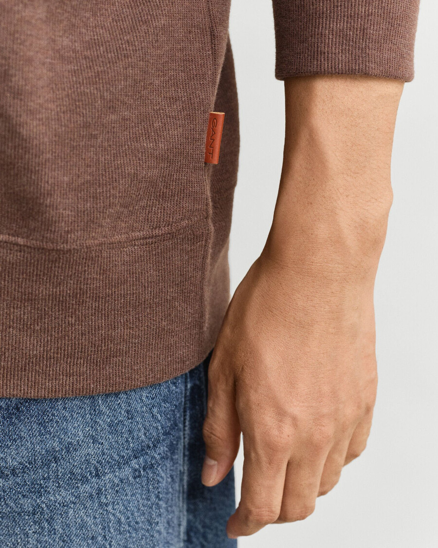 lichte sacker rib halfzip sweatshirt - donkerbruine melange