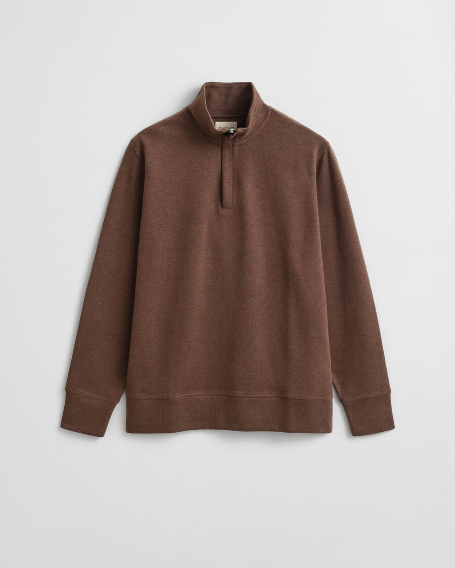 lichte sacker rib halfzip sweatshirt - donkerbruine melange