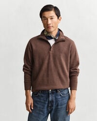 lichte sacker rib halfzip sweatshirt - donkerbruine melange