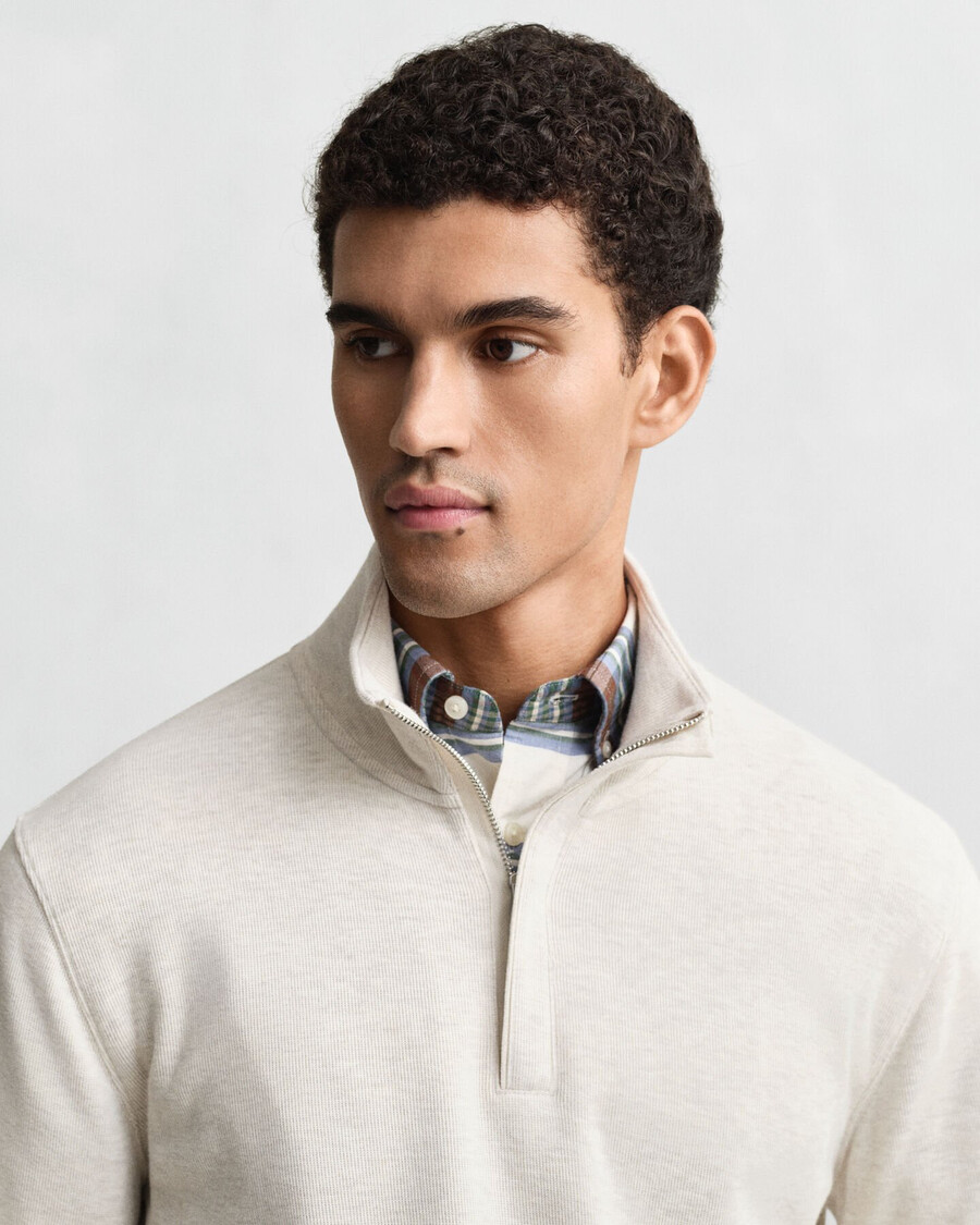 lichte sacker rib halfzip sweatshirt - zaadgemengde kleur