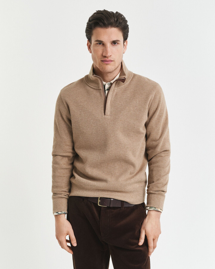 sacker rib halfzip sweatshirt - khaki melange
